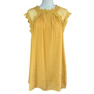 Mi Ami Dress Size Small Mustard Yellow Lace Sheer Accents Lined Retro Gauzy Mini